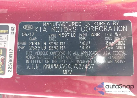 2018 Kia Sportage Lx z USA, uszkodzony, nr VIN KNDPM3ACXJ7337457